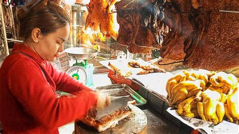 Crispy Roasted Pork Head Skin And Grilled Duck Greatest Cambodian Street Food Youtube