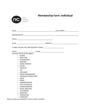 Fillable Online Membership Form Individual Triadtheatre Fax