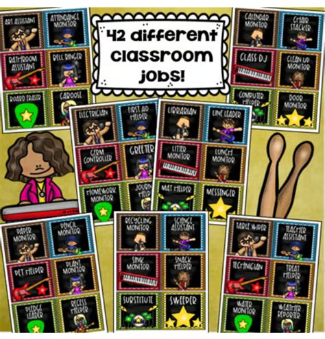 Classroom Jobs Helpers Chart Labels Signs Rockstar Rock And Roll Theme