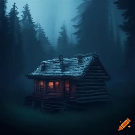 Log Cabin At Night In Foggy Forest Realistic Nostalgic On Craiyon