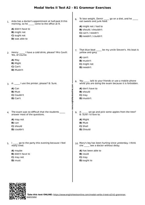 Solution 475 Modal Verbs Ii Test A2 B1 Grammar Exercises