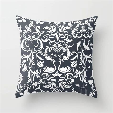 Dark Gray Damask Throw Pillow Damask Throw Pillows Throw Pillows