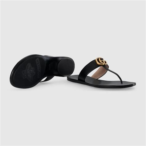 Leather Thong Sandal With Double G In Black Leather Gucci Women S