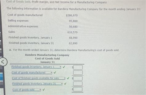 Solved Cost Of Goods Sold Profit Margin And Net Income For