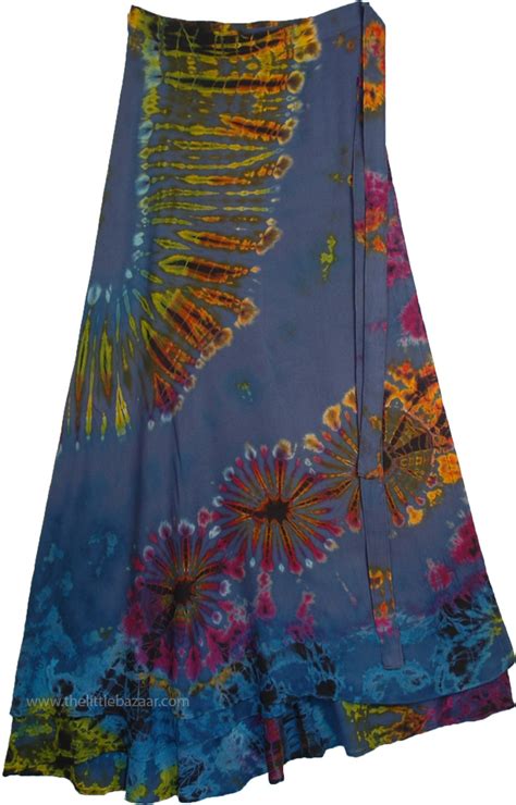 Xxl Teal Tie Dye Hippie Long Wrap Around Skirt For Women Blue Wrap Around Skirt Xl Plus