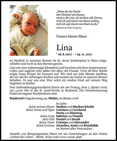 Todesanzeigen Von Lina B Ckle Todesanzeigen Vorarlberger Nachrichten