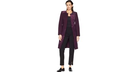 Calvin Klein Long Jacket W Suede Faux Leather Aubergine Womens Coat In Purple Lyst