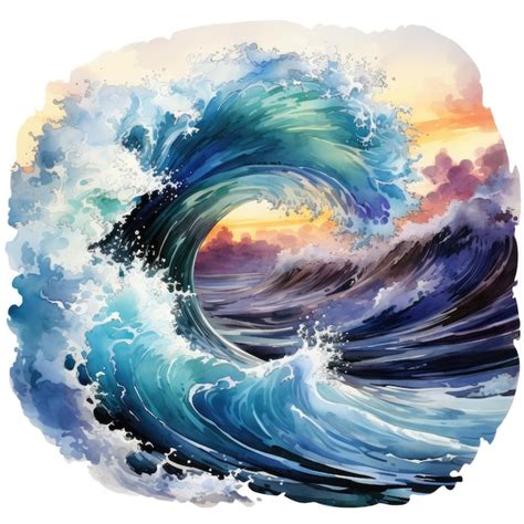 Premium Photo Watercolor Ocean Waves Illustration Generative Ai