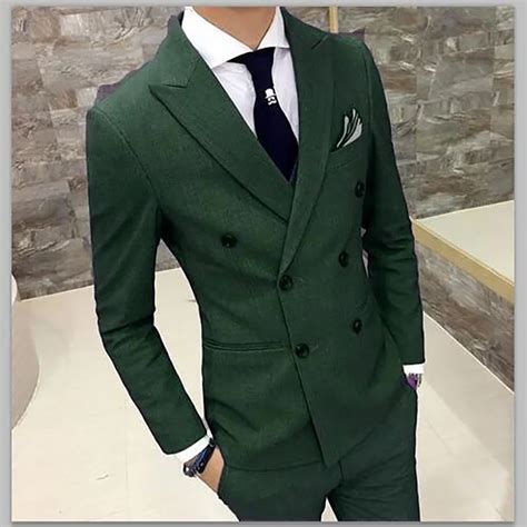 Green Double Breasted Tuxedos Summer Jacket Slim Fit Classic