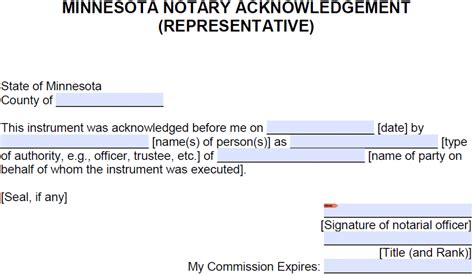 Free Minnesota Notary Acknowledgement - Representative - PDF - Word