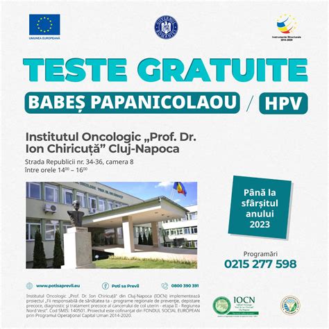 Teste Gratuite Babe Papanicolaou I Hpv La Institutul Oncologic Prof