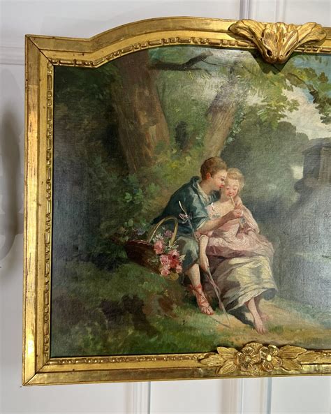 Proantic 19th C Painting Oil On Canvas Scene Galante With Golden