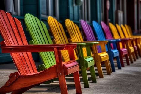 Una Fila De Coloridas Sillas Adirondack Est N Alineadas Afuera Foto