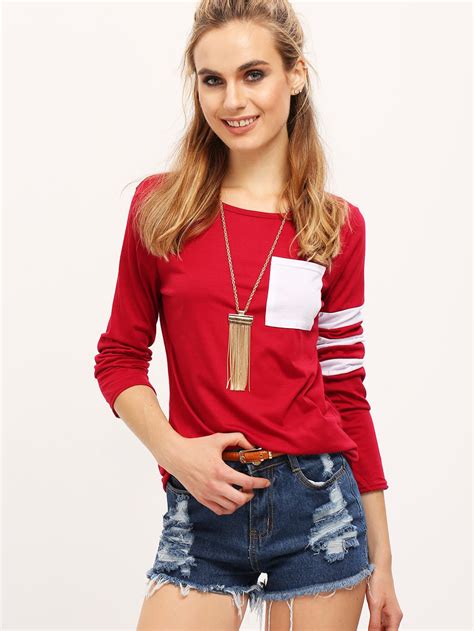 Red White Round Neck Striped Loose T Shirt SheIn Sheinside