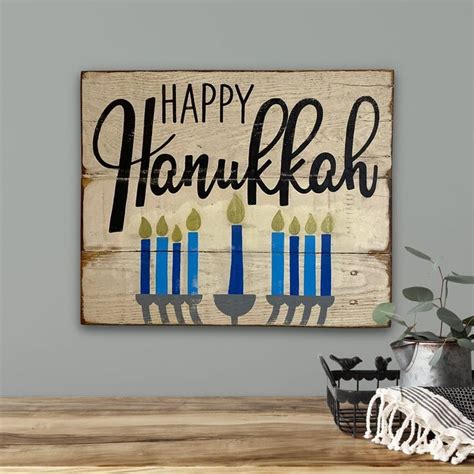 Happy Hanukkah Wood Sign Hanukkah Decorations Hanukkah Mantel Decor