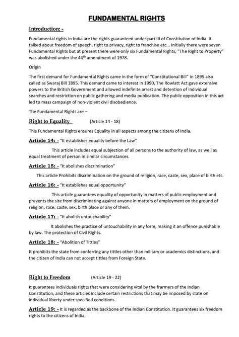 Hons Paper 2 Notes FUNDAMENTAL RIGHTS Introduction Fundamental