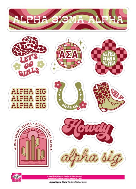 Alpha Sigma Alpha Sticker Sheet Western Disco Design Sororityshop