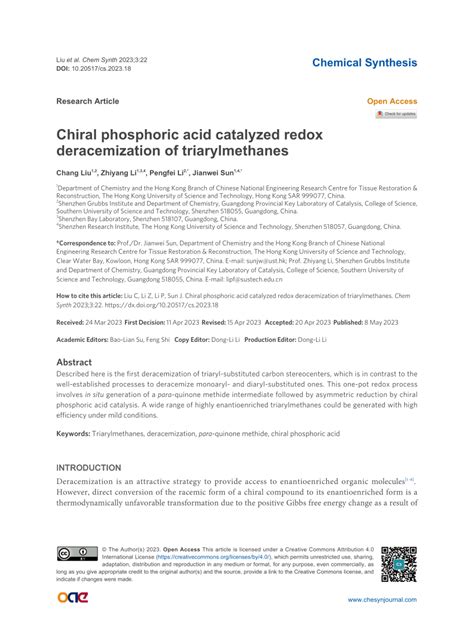 Pdf Chiral Phosphoric Acid Catalyzed Redox Deracemization Of