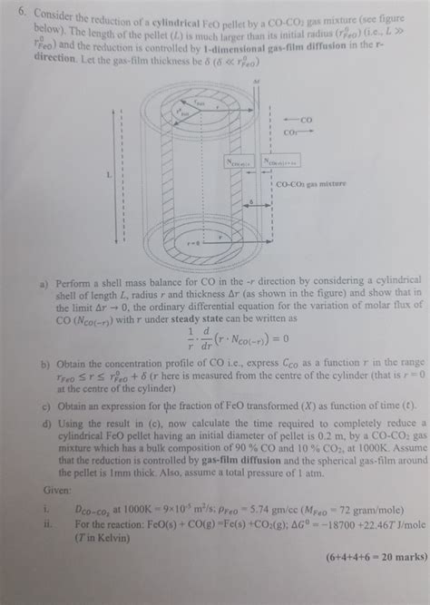 Solved Consider The Reduction Of A Cylindrical FeO Pellet By Chegg