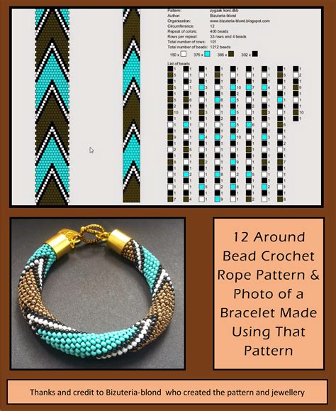 12 Around Bead Crochet Rope Pattern And A Photo Showing What A Bracelet