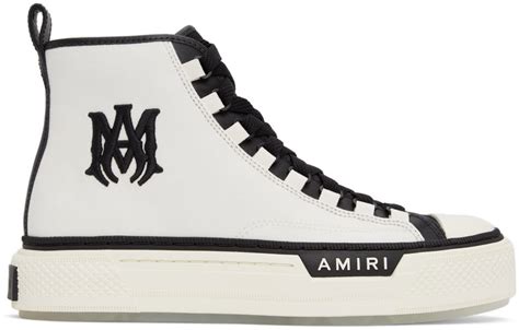 Amiri Ma Court Leather And Canvas High Top Trainers In White Modesens