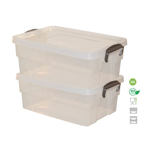 DENOX EUROBOX 20 Liter Transparent Management Box With Lid 2 Units