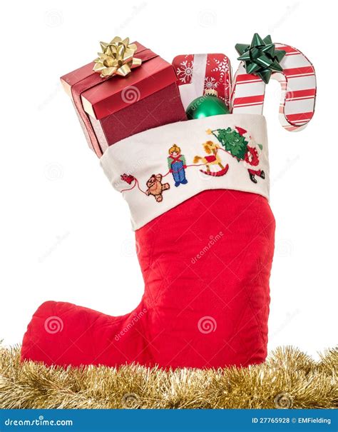 Christmas Stocking Full Of Ts Stock Photo Image Of Sock Ribbon