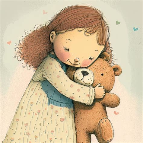 Little Girl Hugging Her Teddy Bear Stock Illustrations 33 Little Girl