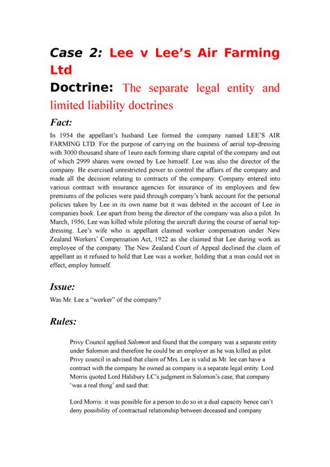 Lee V Lee Air Farming Ltd Case 2 Lee V Lees Air Farming Ltd