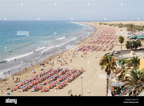 Strand Von Playa Del Ingles Und Maspalomas Dünen Auf Gran Canaria Auf