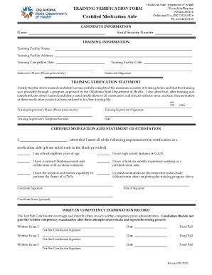 Fillable Online Cma Training Verification Form Cma Training