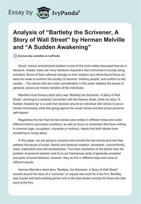 Analysis Of Bartleby The Scrivener A Story Of Wall Street By Herman