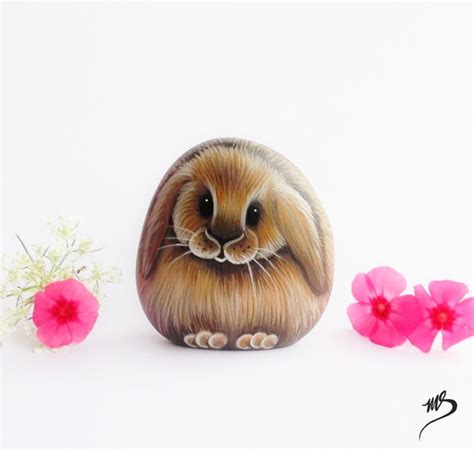 Painted Bunny Rabbit Rock Animal Stone Painting Baby Lop Cute Pet