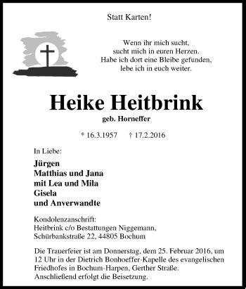 Traueranzeigen Von Heike Heitbrink Trauer In NRW De