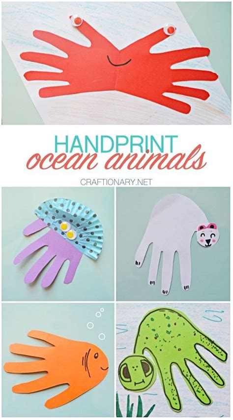 5 Handprint ocean animals made with construction paper - Craftionary ...