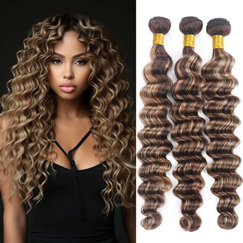 Amazon P4 613 Deep Wave Bundles Human Hair Highlight Honey Blonde