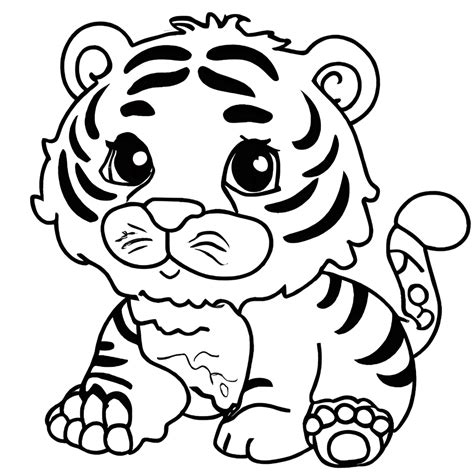 Tiger Coloring Page Black And White Kawaii Chibi · Creative Fabrica