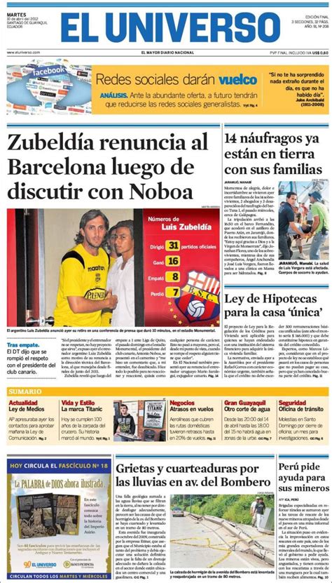 Periódico El Universo Ecuador Ecuador Periódicos De Ecuador