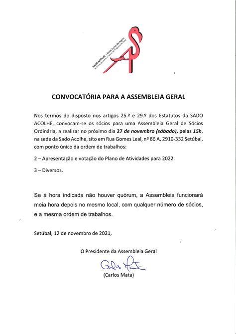 Assembleia Geral De S Cios Convocat Ria Sado Acolhe