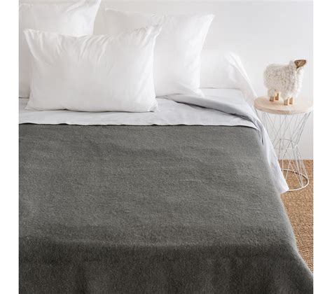 Couverture Pure Laine Vierge Woolmark 500g m² Volta 220x240 Cm Gris