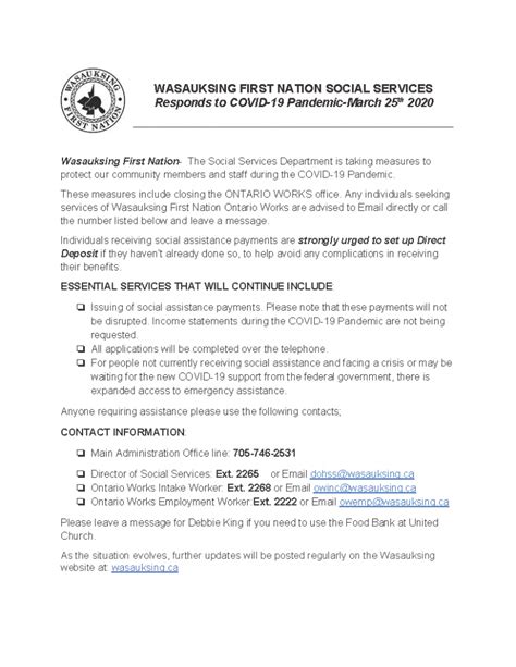 WFN Social Services Notice Wasauksing First Nation