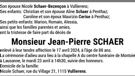 Jean Pierre Schaer Hommages