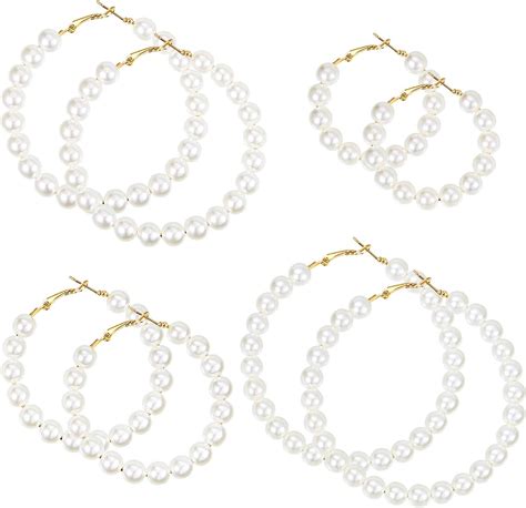 Amazon Hicarer Pairs Faux Pearl Hoop Earrings For Women Large