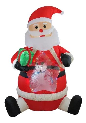 Inflable Navideño Santa Claus Con Oso Y Efecto Nieve 2 4mts