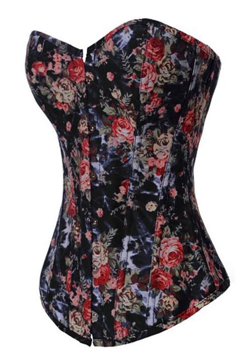 Alivila Y Fashion Corset Womens Vintage Floral Denim Corset Bustier