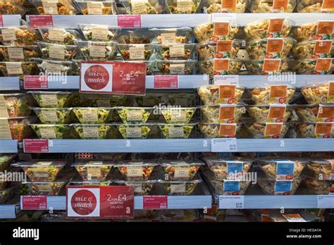 Fresh salads in Marks & Spencer food hall, UK Stock Photo - Alamy