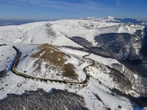 Aerial Winter View of Balkan Mountains Around Beklemeto Pass, Bulgaria ...