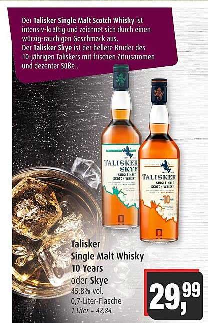 Talisker Single Malt Whisky Years Oder Skye Angebot Bei Markant