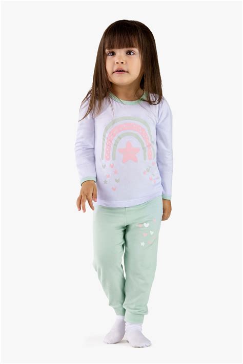 Pijama de modal arco íris infantil Brilha no escuro Dedeka