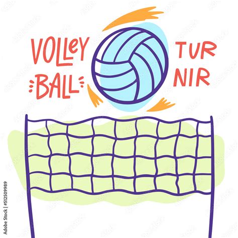 Volleyball Hand Drawn Colorful Cartoon Style Doodle Vector